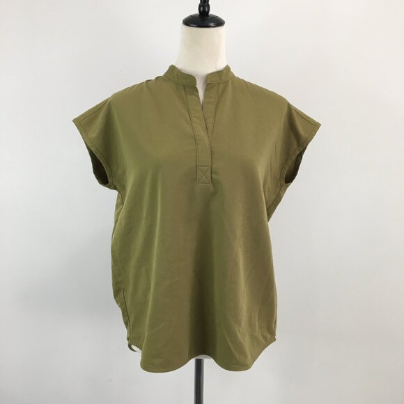 FIGS Oversized Olive Green RAFAELA Mandarin Collar Medical Scrub Top Shirt - Picture 1 of 11